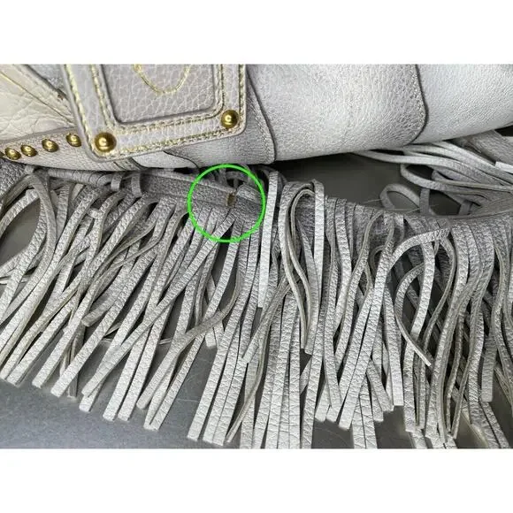 Prada Taupe Gold Leather Antik Cervo Fringe Large Bowler Bag Top Handle - Picture 2 of 16